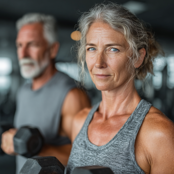 Пожилі люди займаються йогою на природі